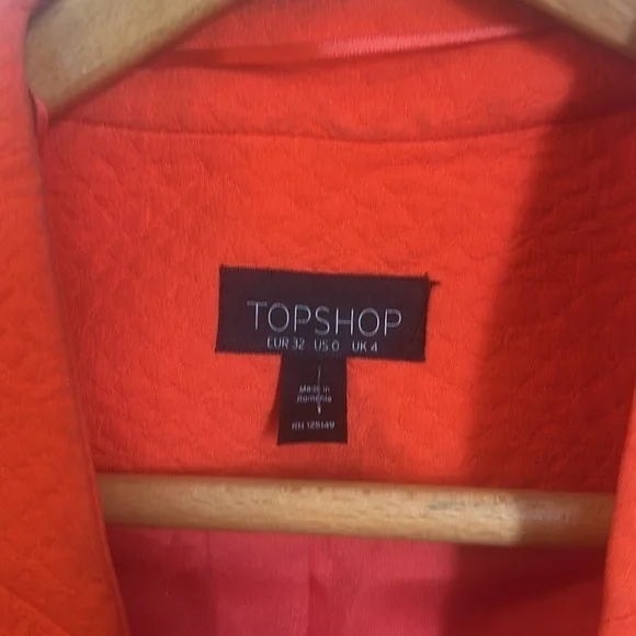 Topshop Croco Embossed High Hip Bright Orange Blazer  Size 0 - Picture 2 of 8